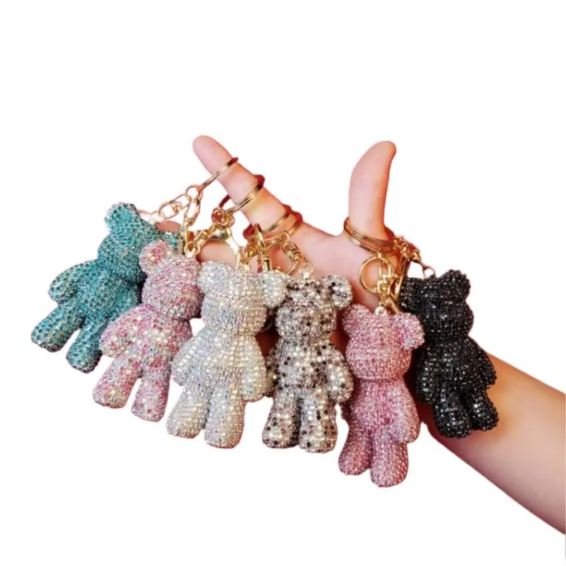 

Crystal-Studded Bear Keychain Shiny Glass Rhinestone Handmade Mosaic Cross Stitch Bagpacks Accessories Girl's Christmas Gift