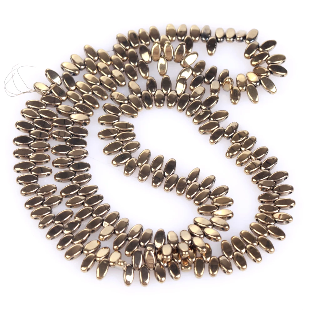 4x2 مللي متر الحجر الطبيعي AB الملونة ثقب مزدوج الأرز شكل الهيماتيت فاصل فضفاض الخرز لصنع المجوهرات عقد دي اي واي سوار 15" #4