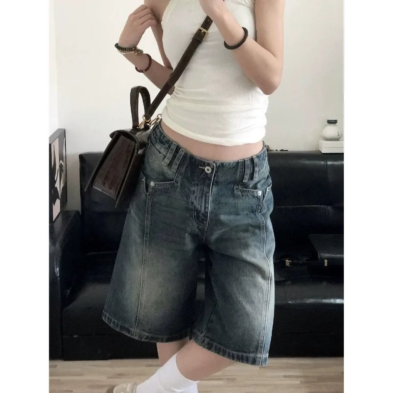 AA Women's Fashion Hotsweet Jean High Waist 2000S Blue Baggy Denim Shorts Casual Sexy Loose Fit Y2K Street Harajuku Style Shorts