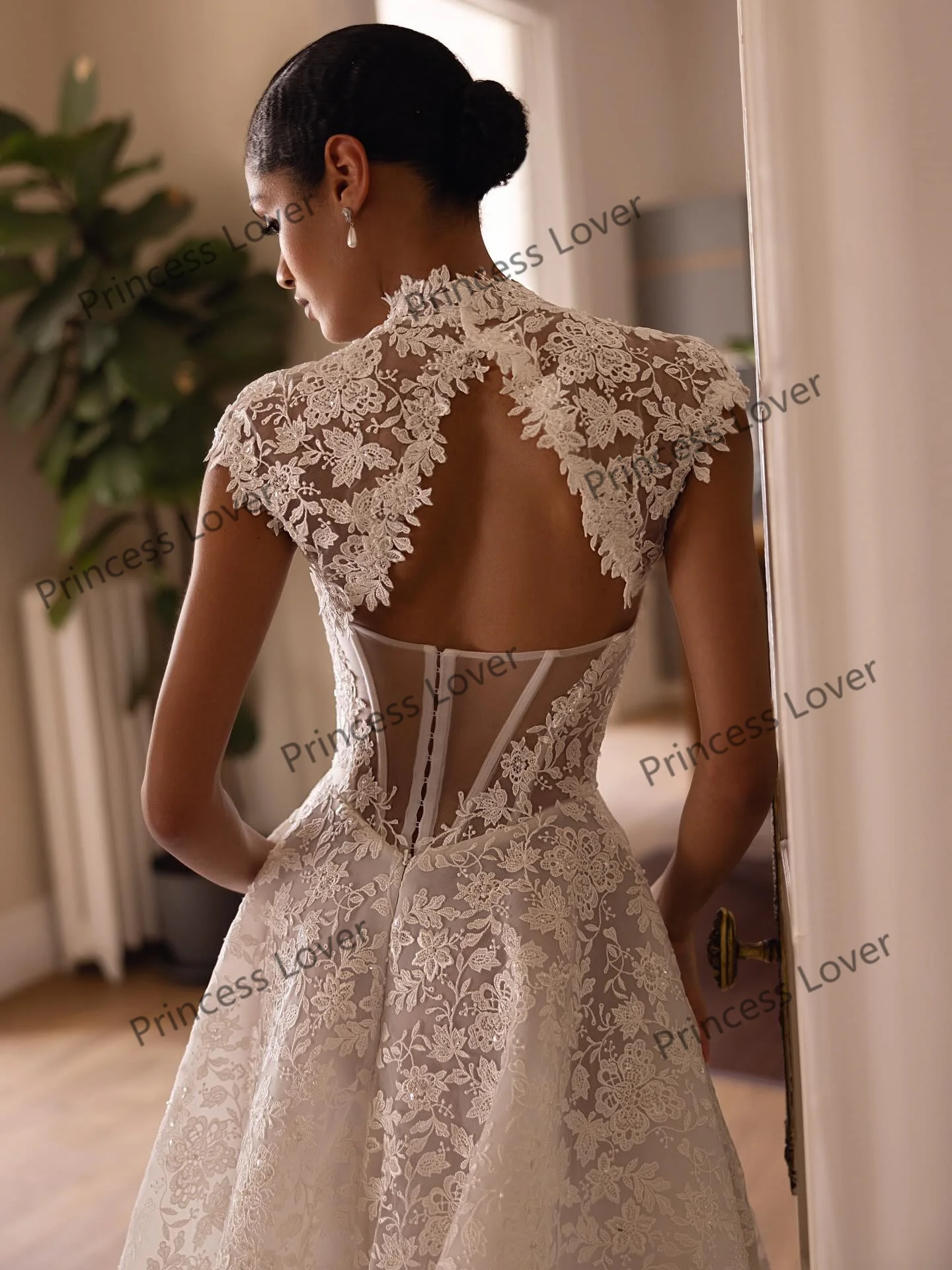 Spitze Brautkleider Frau Vintage Korsett Vestido de Novia Hohe Kragen Hochzeit Party Kleid Elegante Vestidos Angepasst