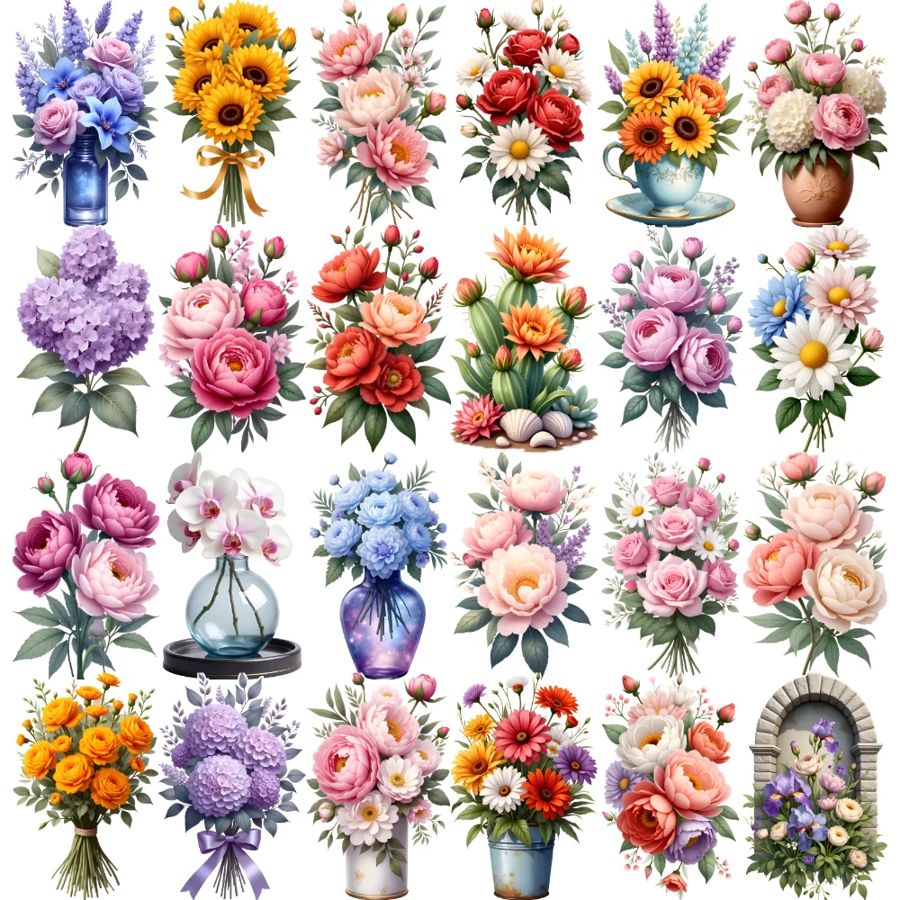 9pcs Temporary Tattoo Floral Arrangements Temporary Tattoo Stickers Vintage Flowers Waterproof Long-lasting Body Stickers For