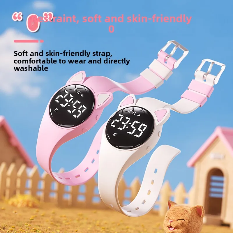 2026 New Cat Ear Women Swimming Waterproof 30M Electronic Watch Vibration Alarm Sports Fitness Pedometer Simple Bracelet