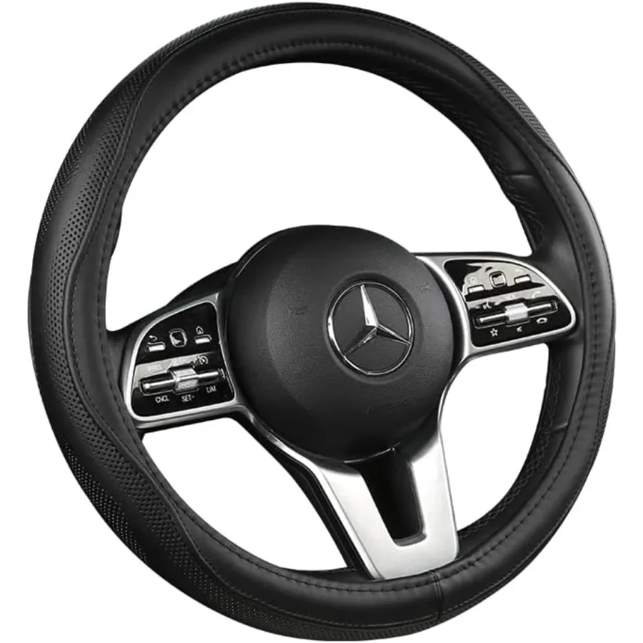 

Cowhide Steering Wheel Cover Heat Resistant AntiSlip Car Wheel Wrap Compatible with Most Makes and Models of Cars and Trucks wi