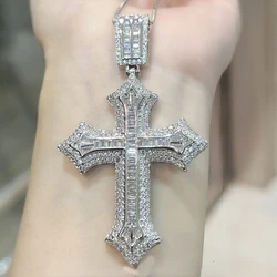 Luxury Hiphop Lab Diamond Cross Pendant 925 Sterling Silver Party Wedding Pendants Necklace for Women Men Moissanite Jewelry