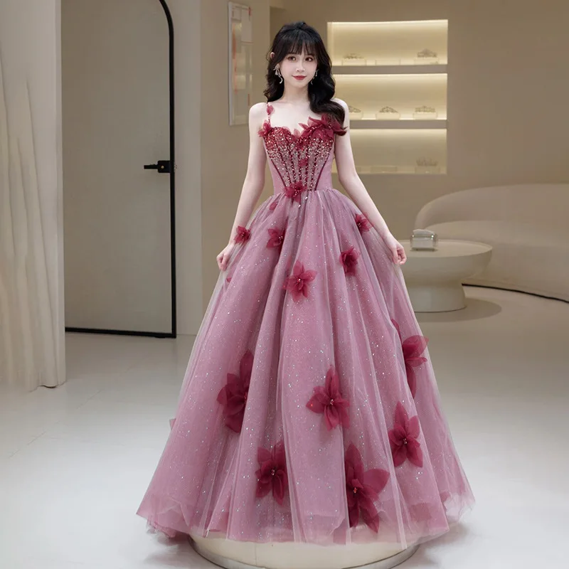 

Bridal Toast Dress for Women 2025 Spring/Summer New Style Fairy Style Strap Heavy Industry Fashion Show Banquet Evening Dress