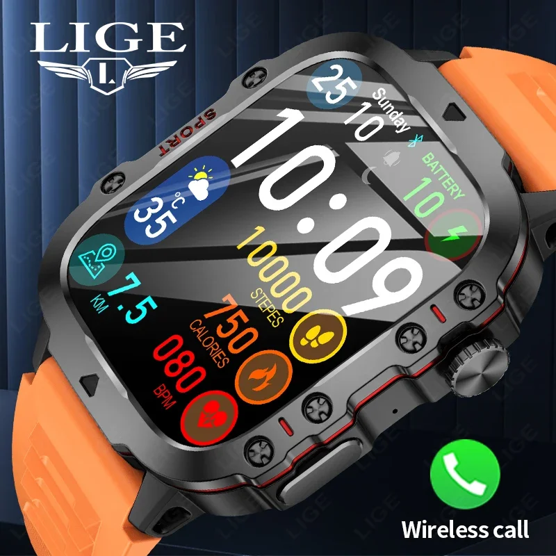 

LIGE Military Men Smart Watch 2026 Bluetooth Call Fitness Watches Heart Monitor 3ATM Waterproof Sport Smartwatch for Android iOS