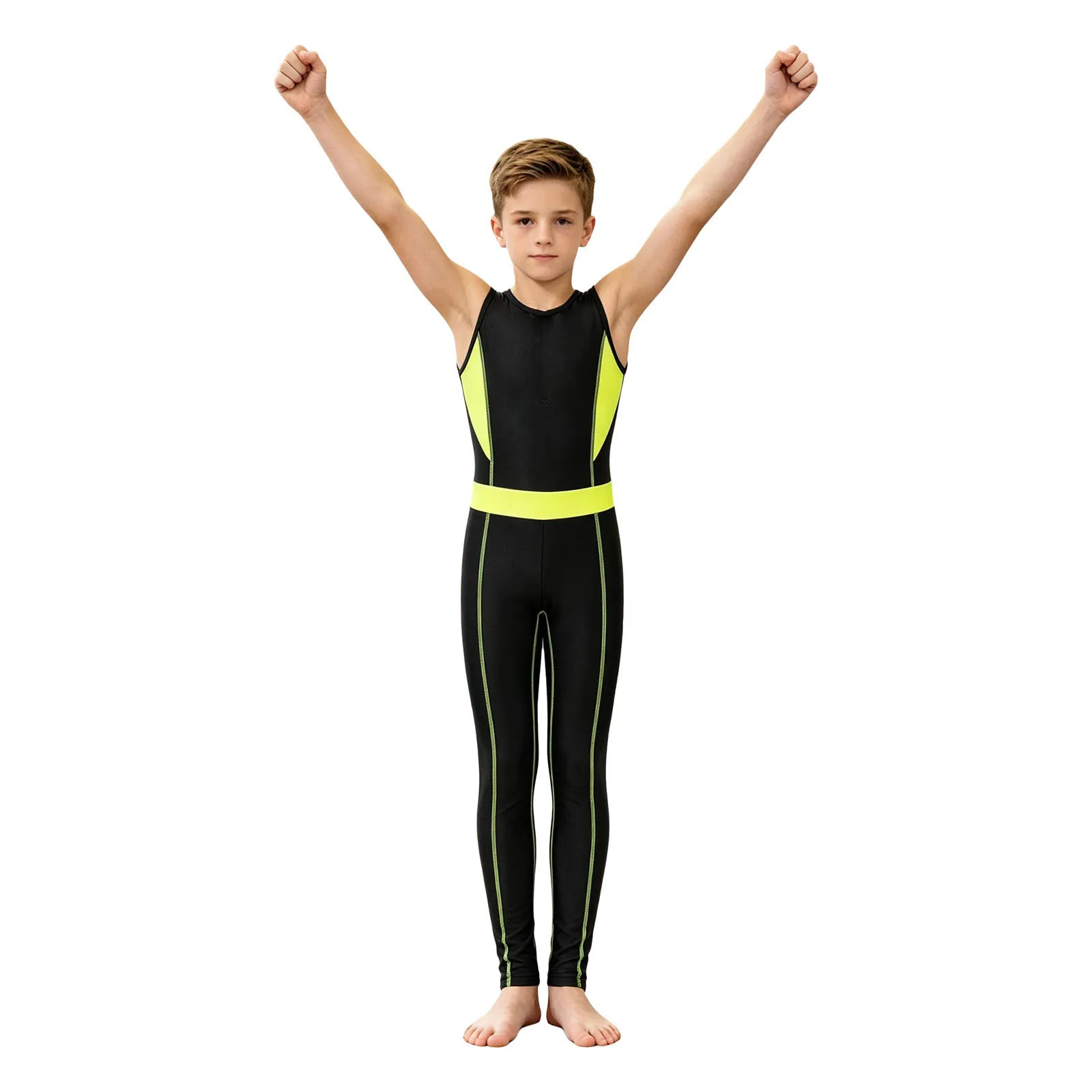 Ärmelloses Gymnastik-Unitard für Jungen, Kinder-Trainingsanzug, dehnbarer Leotard, Tanz-Trainings-Jumpsuit, Ballett-Tanz-Wettkampfkleidung – Detail 17