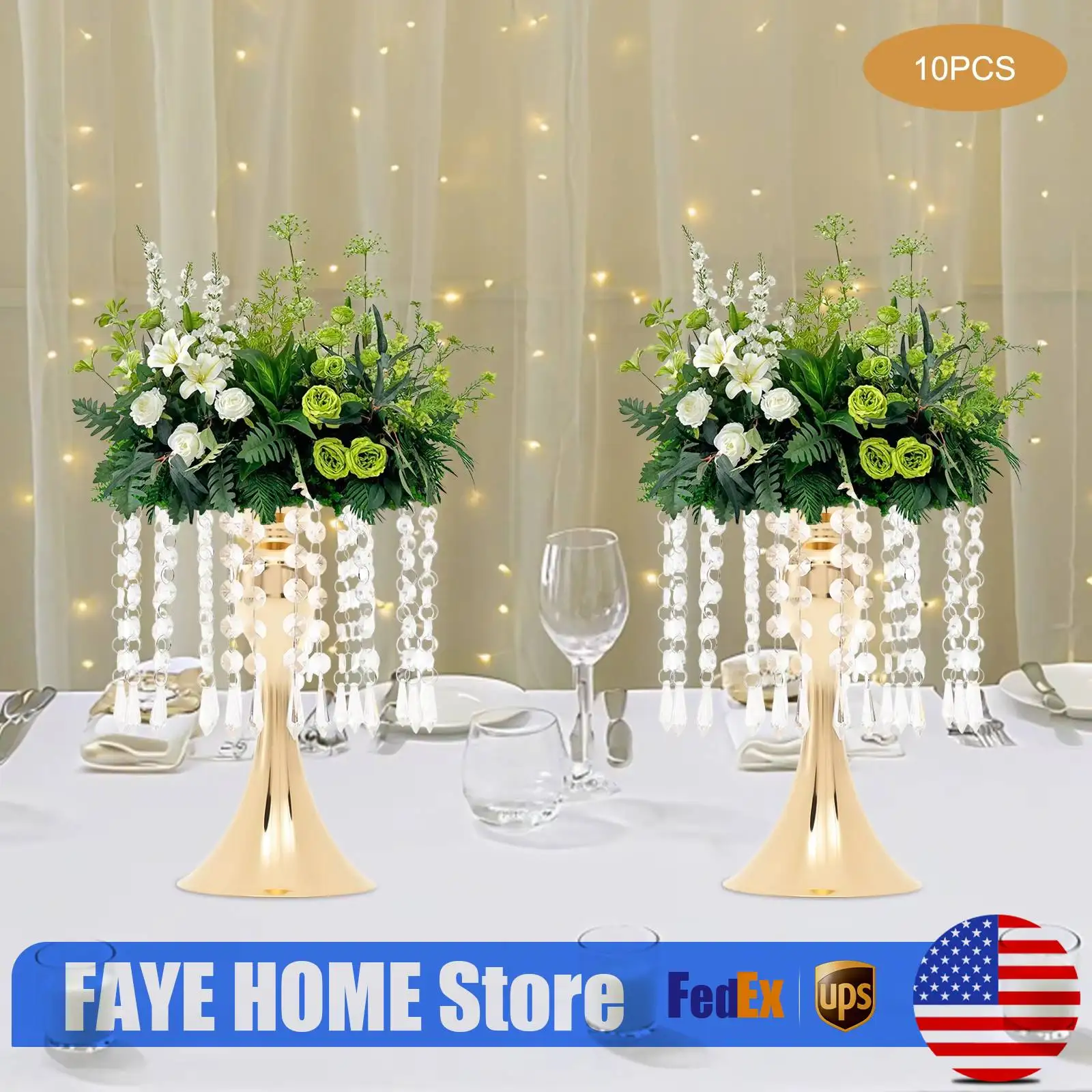 

Набор из 10 хрустальных подставок для цветов, золотой держатель для свадебных цветов, маленькая ваза высотой 26 см