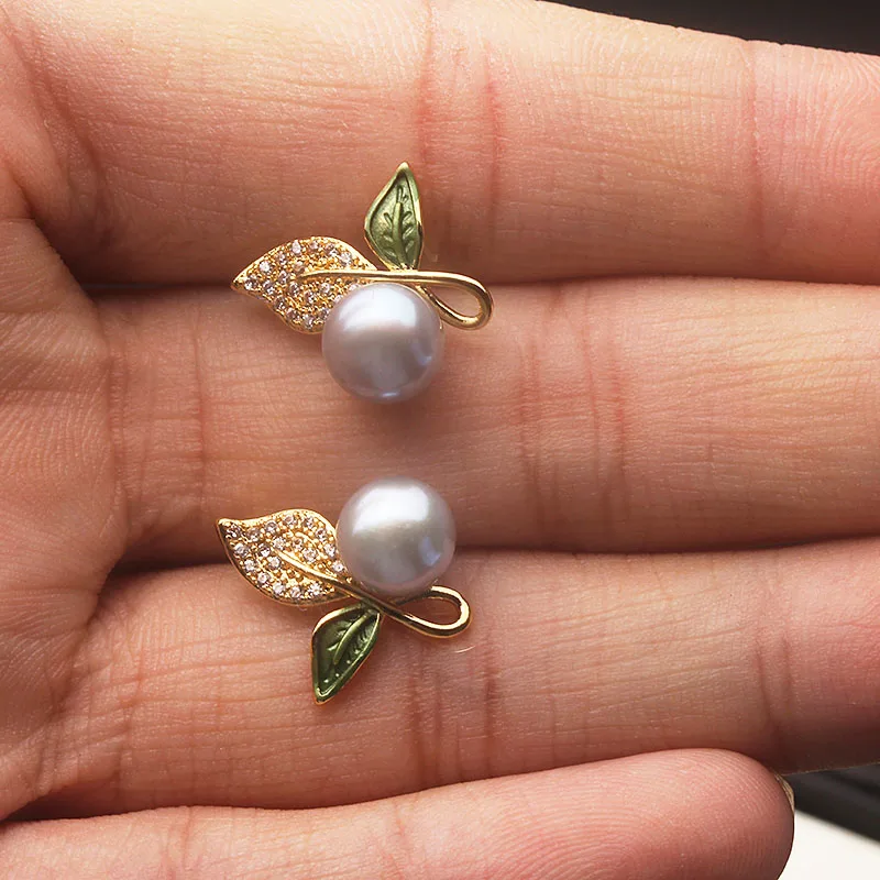 أقراط صغيرة بيضاء للمياه العذبة الطبيعية مع اللؤلؤ ، زهرة فضية 925 أقراط اللؤلؤ مجوهرات زوجة هدية عيد ميلاد وردي أسود #4