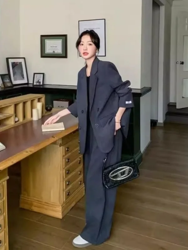 

Korean Style Wide Leg Suit Pants Set for Men And Women Spring Season Long Sleeve Outerwear And Long Pants High Quality Set