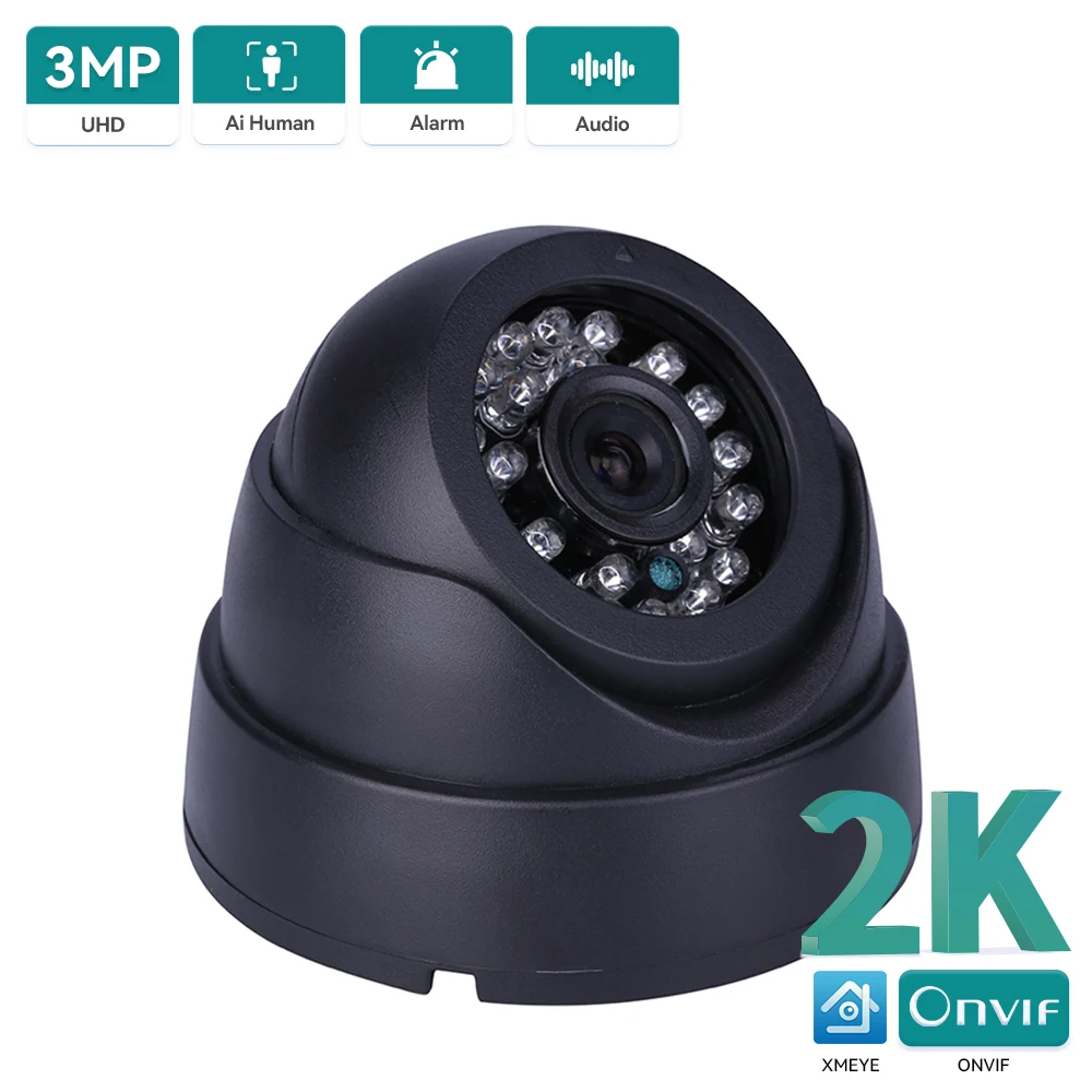 Hamrolte ONVIF IP Camera 3MP Hight Definition Nightvision Dome Indoor Surveillance Camera Motion Detection POE Module Optional