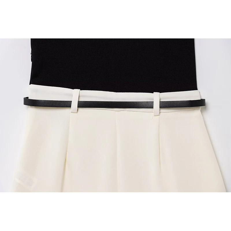 أزياء مع حزام الربط بلايسوت للنساء عارضة الصيف س الرقبة أكمام حللا السراويل الإناث