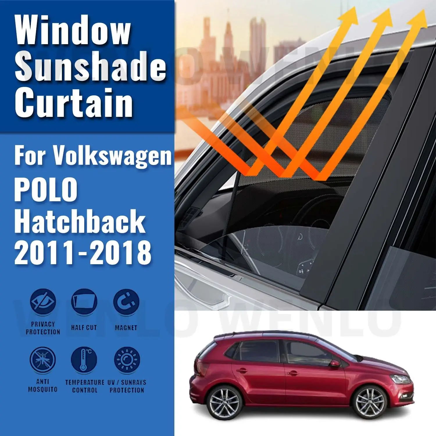 For VW POLO Hatchback 2011-2018 Magnetic Car Sunshade Front Rear Windshield Frame Curtain Side Window Sun Shade