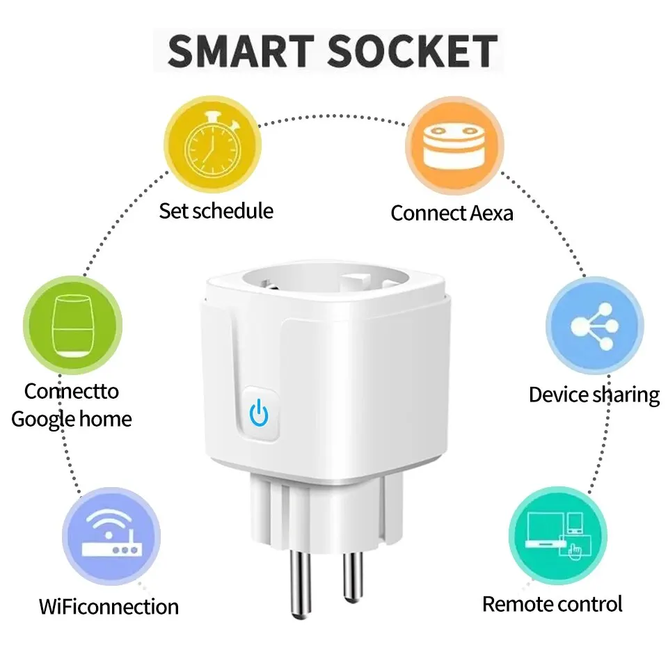 Meetoo 16A Tuya EU WiFi Socket Plug Smart Life Outlet With Monitor Timing Function WiFi Plug with APP Control and Alexa Google