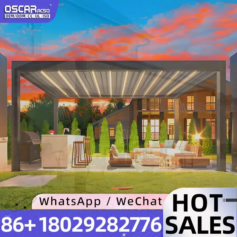 Outdoor Electric Retractable Canopy Awning Aluminum Alloy Frame Foldable for Garden Balcony Patio pergola