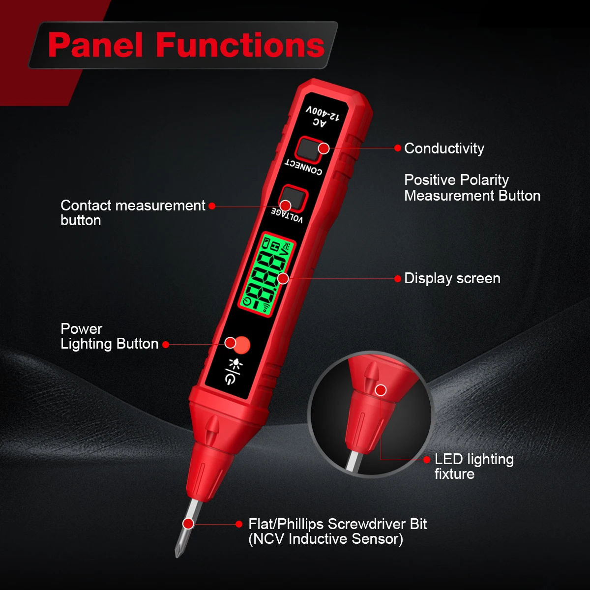 HABOTEST HT91A Berührungsloser AC-Spannungsprüfer Digitaler Spannungsdetektor Elektrischer Teststift Spannungsprüfstift – Detail 6