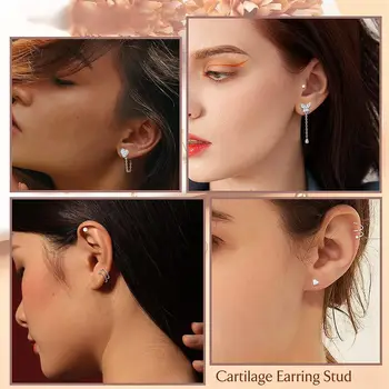 Drperfect 女士耳骨耳環 不銹鋼耳骨環耳環 心形花朵鏈吊墜 CZ 穿孔飾品 10 最佳銷售 卡地亞耳環 - №4