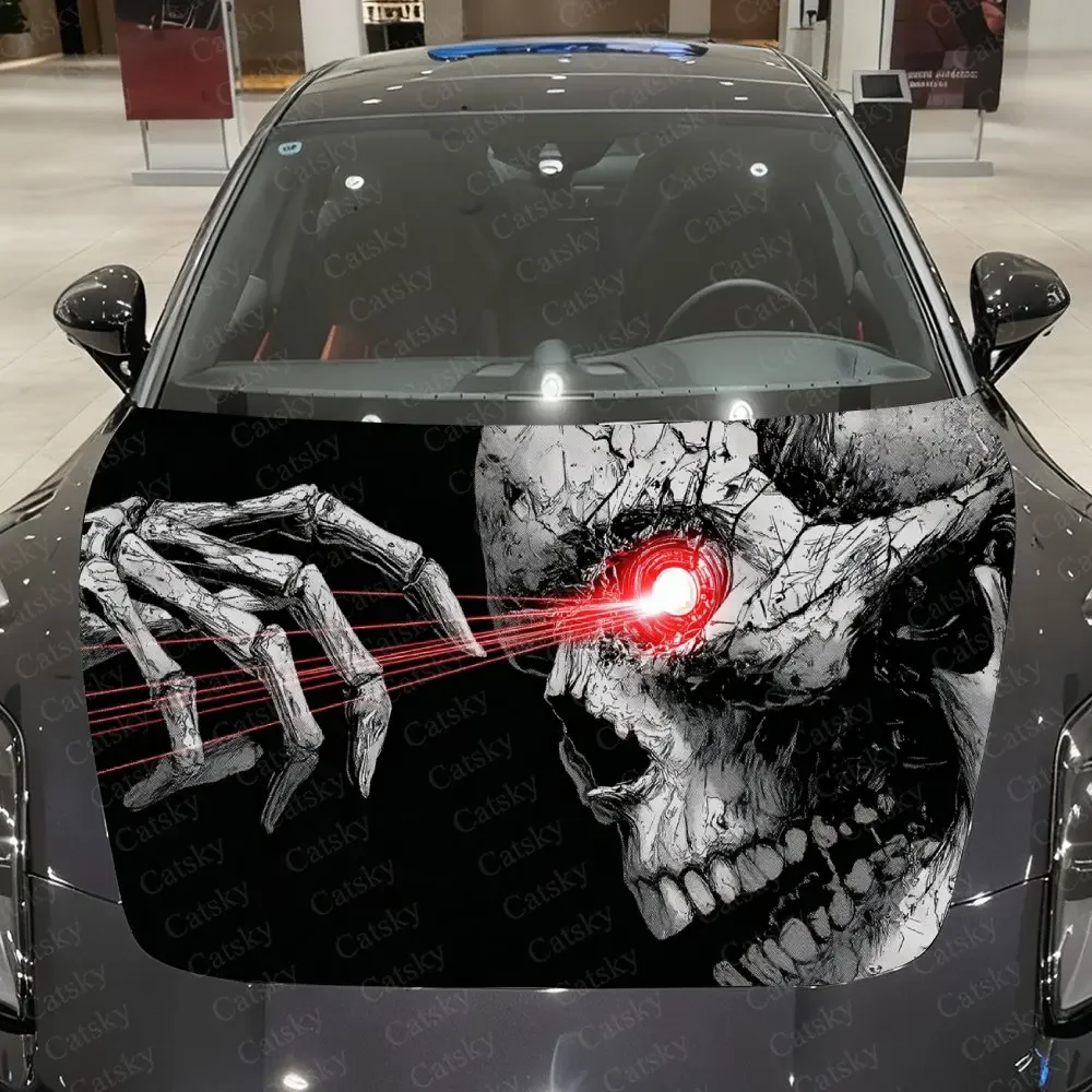 Bone Crimson Light & Claw Mark Totem Car Vinyl Wrap, PVC Waterproof Car Hood Sticker, Self-Adhesive Scratch-Resistant Stickers