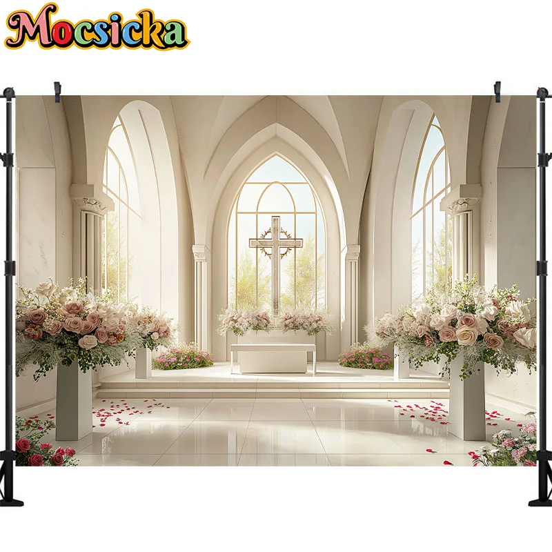 Hochzeit Kirche Fotografie Hintergrund Mutterschaft Porträt Shooting Hintergrund weißen Raum Vorhänge Blumen Fotostudio Fototermin