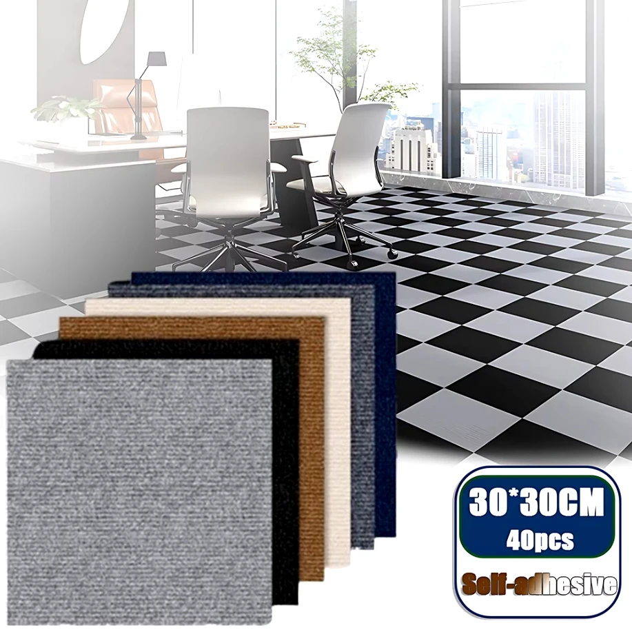 40PCS Self-adhesive Carpet Square 30x30cm Peel Stick Removable Sticker Floor Mats for DIY Home Furnishing Tiles Hallway Indoor