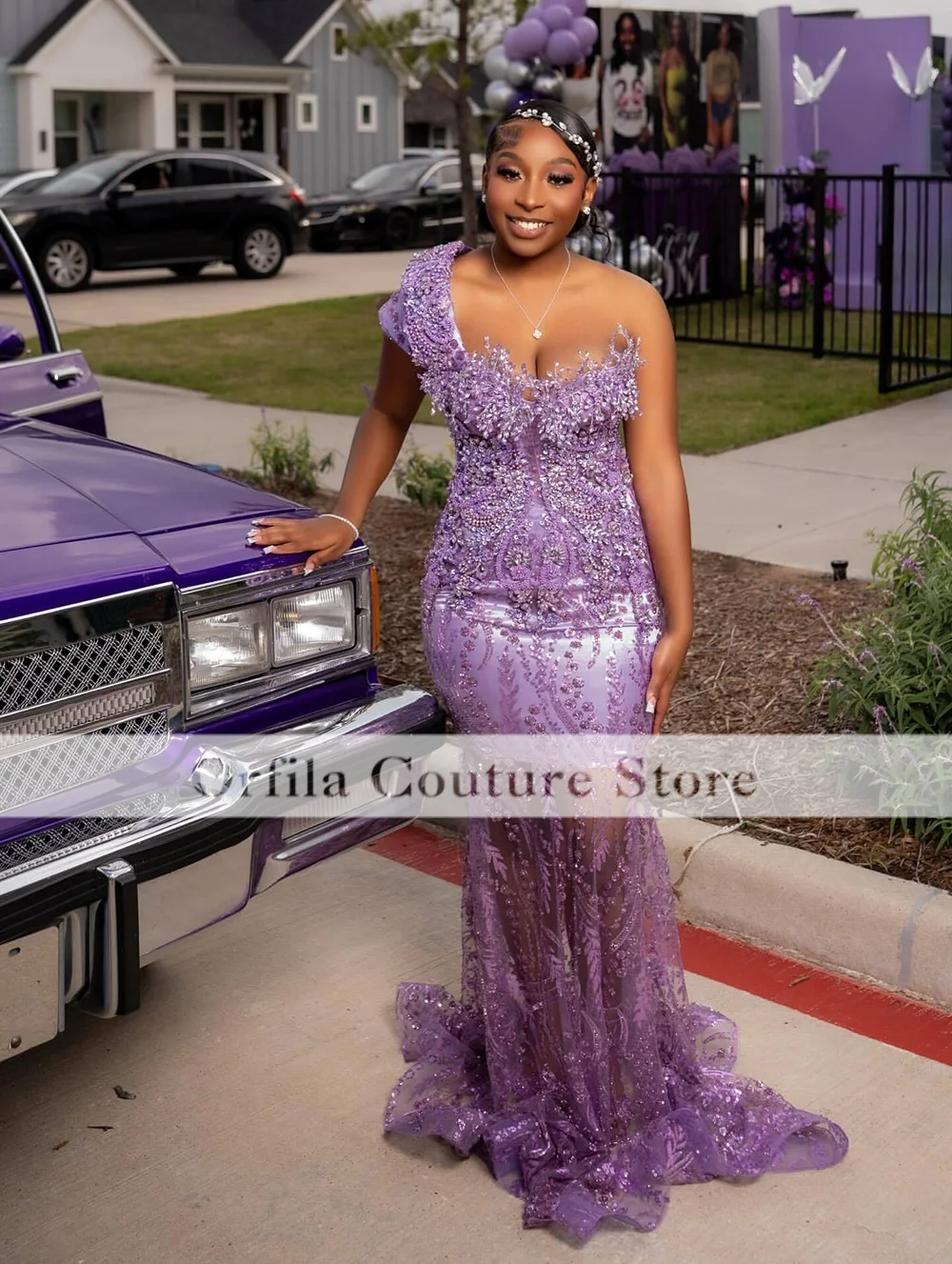Lavender Prom Dresses For Girls 2026 Long Mermaid Sequins Beading One Shoulder Vintage Evening Gowns Gala Gown Customized