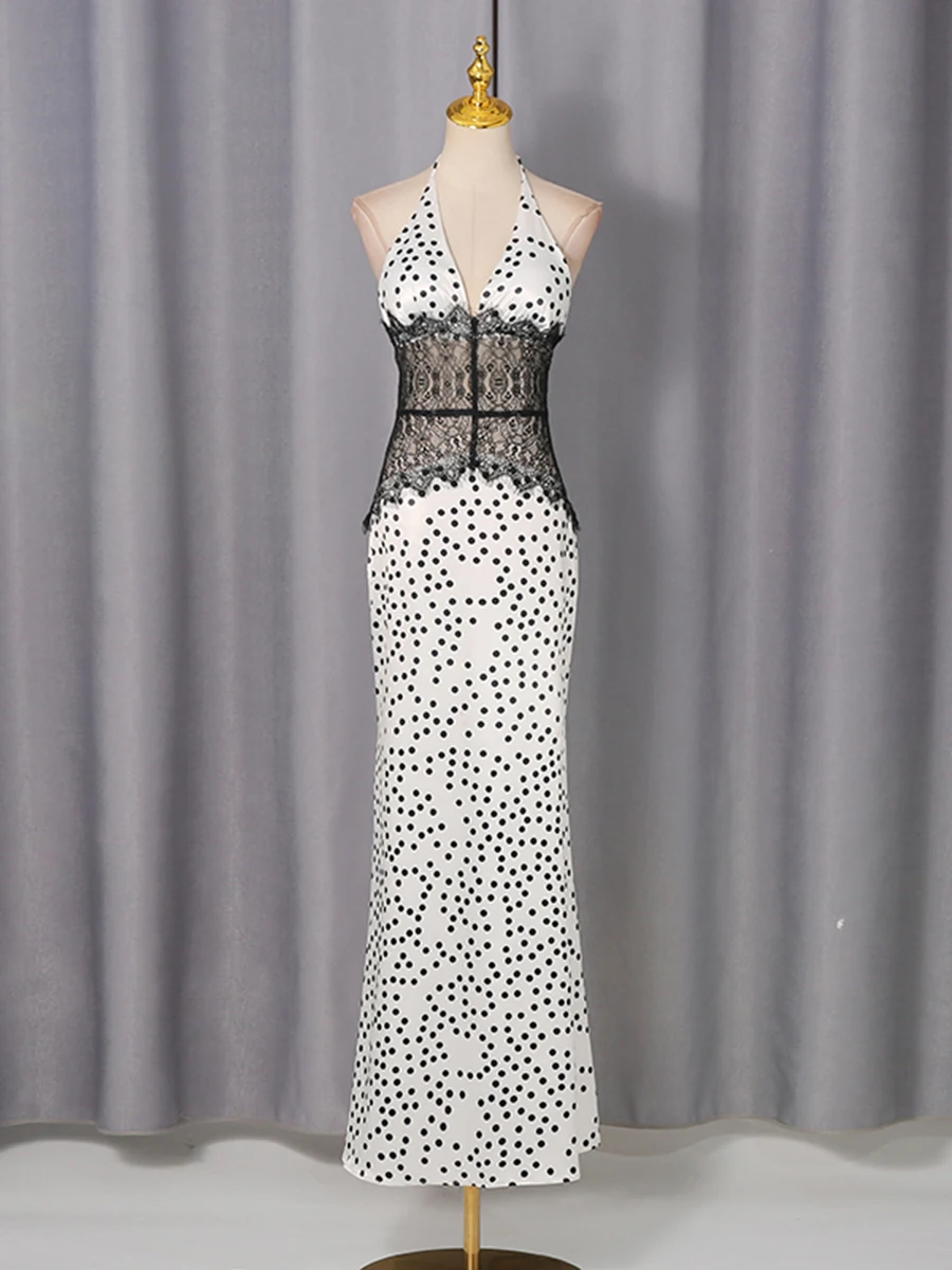 CHICEVER Solid Spliced Dot Printing Dress Female V Neck Sleeveless Slimming French Intellectual Women's Dresses Summer Fashion