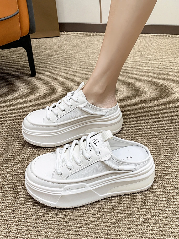 

Женские тапочки Karakum на платформе с открытым носком, новые летние ленивые удлиняющие Thi Bot на платформе No-Ba White oes Trendy