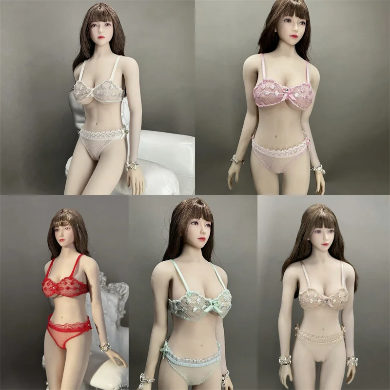 CJG-059 1/6 Scale Female Sweet Lace Perspective Bow Bra Briefs Underwear Set Fit 12inch Soldier Action Figure Body Model Dolls