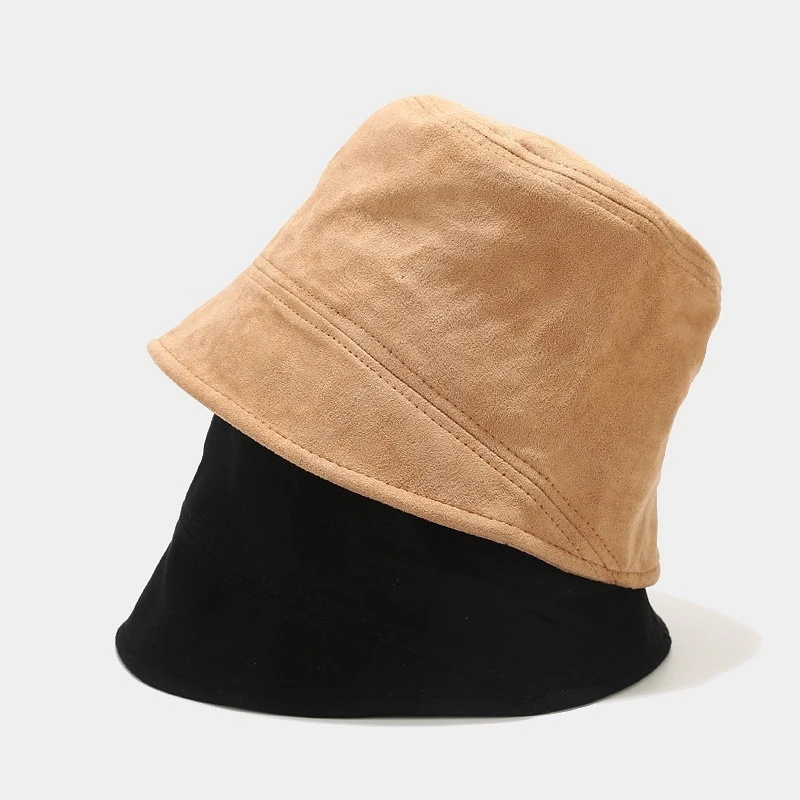 Solid Suede Bucket Hat, Unisex Casual Sun Cap, Winter Warm Outdoor Fisherman Hat for Men Women