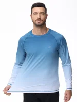 Camiseta de natación de playa UPF 50+ de verano para hombre, camisetas de protección contra sarpullidos con gradiente de moda de manga larga de secado rápido para deporte, pesca y senderismo