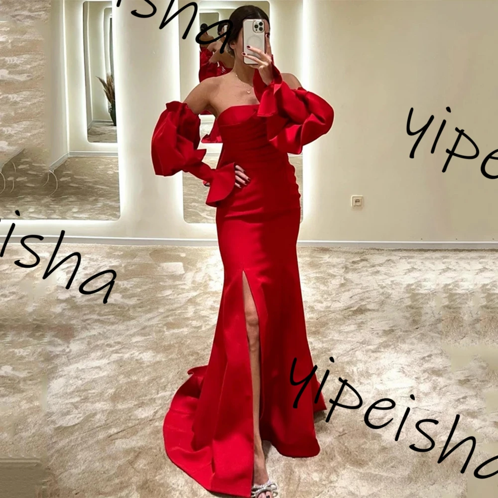 Personalizado yipeisha elegante de alta qualidade sem alças vestido de baile de formatura fenda média sem mangas a linha até o chão quinceanera par