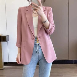 Pink Blazer Women Chic Elegant Ladies Suit White Three-Quarter Sleeve Stylish Jacket Spring Summer Blazers New Women's Clothing