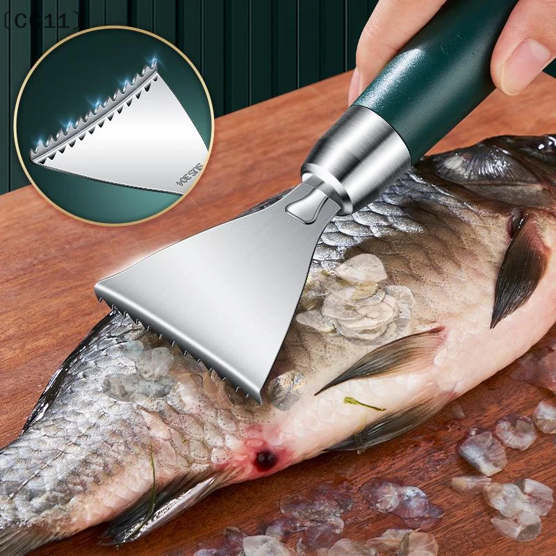 〔CC11〕Fish Skin Peeler Stainless Steel Fish Scale Scraper Non-Slip ABS Handle Portable Kitchen Access Serrated Skin Scraping