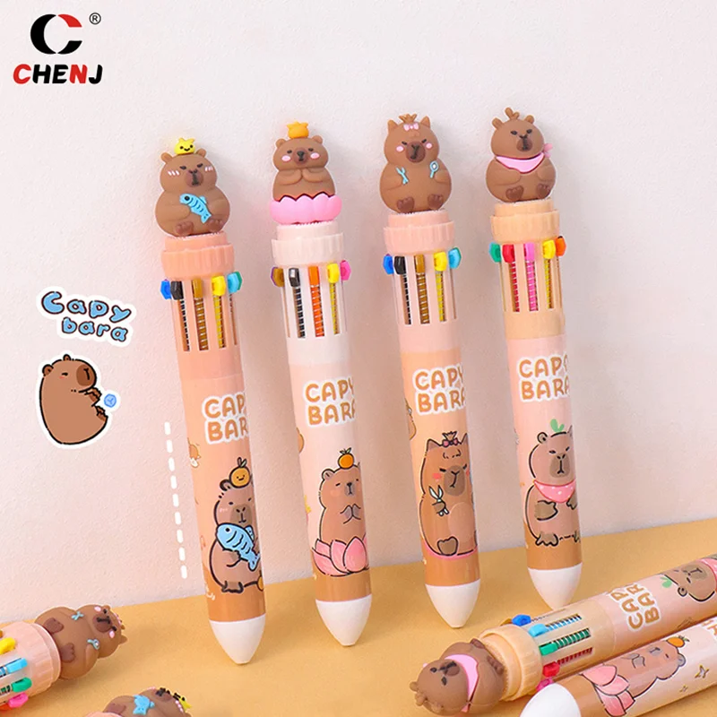 Cartoon Capybara Ten Color Ball Pen Ballpoint Pen Multicolored Pens Colorful Refill Multifunction 10 Colors In One Writing