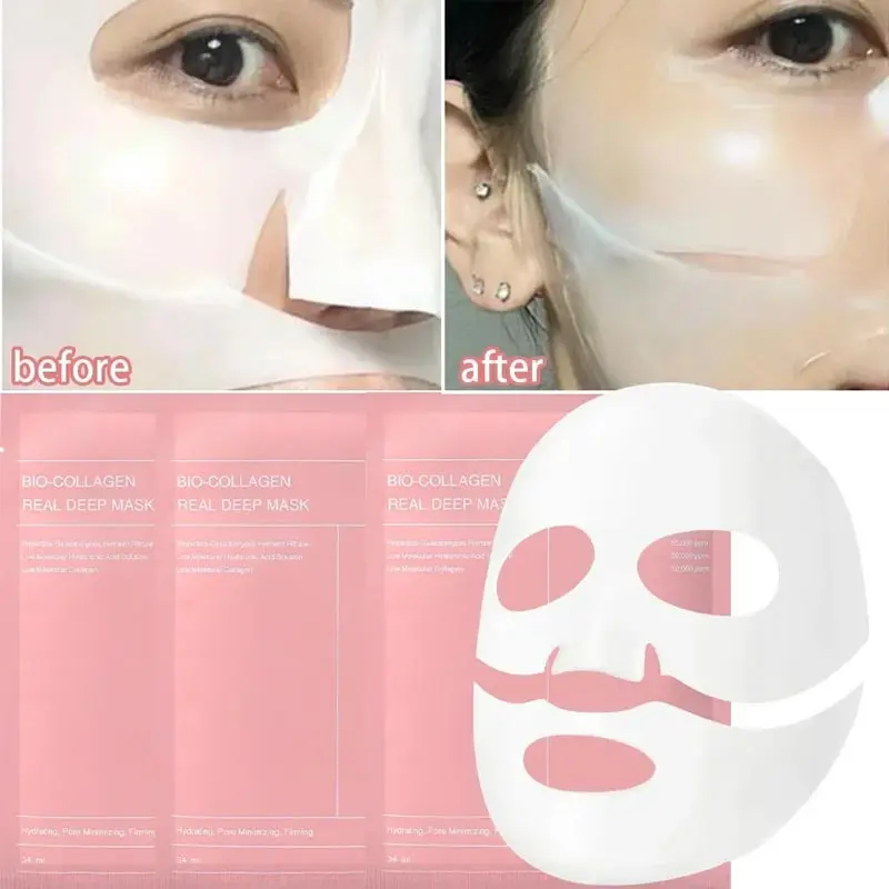 10Pcs Collagen Facial Mask Moisturizing Anti Wrinkle Shrink Pores Deep Hydrating Brightening Face Mask Dry Skin Care Sheet Mask