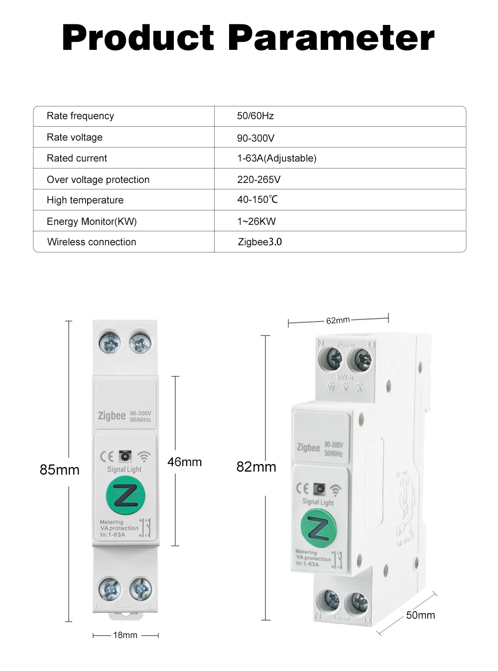 WiFi/Zigbee MCB Intelligenter Leistungsschalter mit Überstrom- und Unterspannungsschutz, Energiemessung 1-63A 1P+N Smart Life Google Alexa – Detail 19