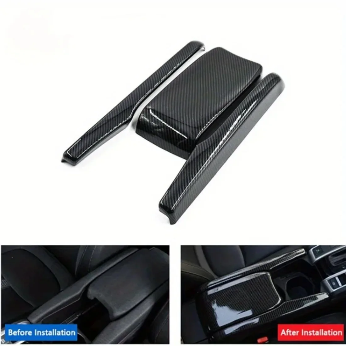 Fit For Honda Civic 2016 2017 2018-2021  Carbon Fiber Look 3PCS/Set Car Interior Center Console Armrest Box Panel Trim Sticker