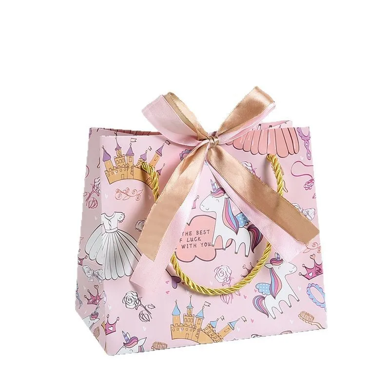 Cartoon Printed Pink Gift Bag Gift Wrapping Birthday Party Gift  Clothing Portable Paper