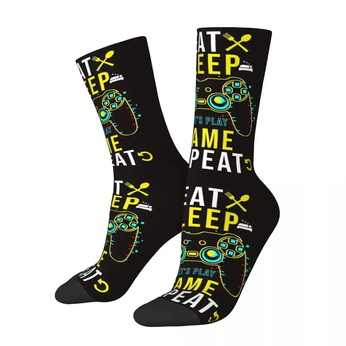 EAT. SLEEP. GAME. REPEAT Socks Harajuku Super Soft Stockings All Season Long Socks Accessories for Unisex Birthday Present