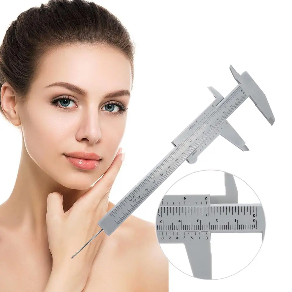 Di Động 150MM Nhựa Lông Mày Đo Vernier Caliper Hình Xăm Microblading Kẹp Phanh Cai Trị Thường Trực Trang Điểm Công Cụ Đo Lường