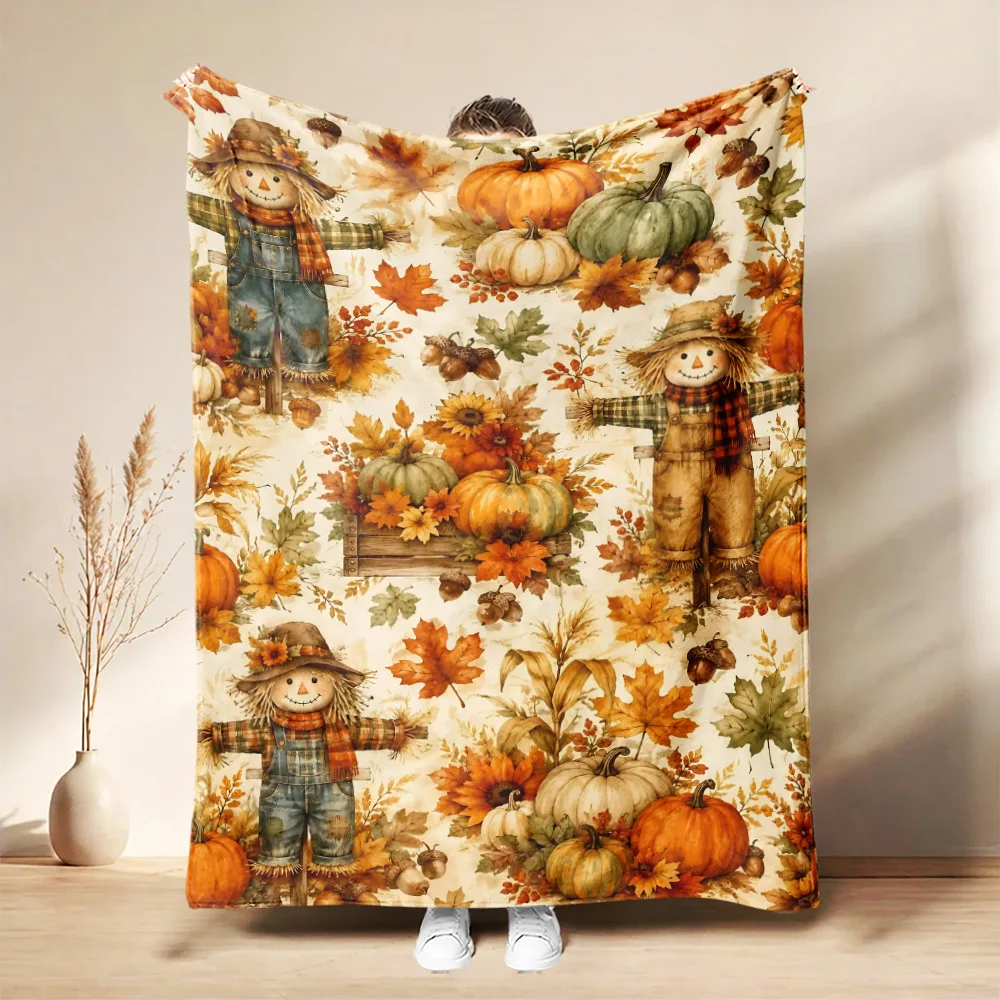 Thanksgiving Day Flannel Blanket Pumpkin Turkey Maple Leaf Printed Throw Blanket Home Office Heartfelt Gift for Sis Bro Son Dau