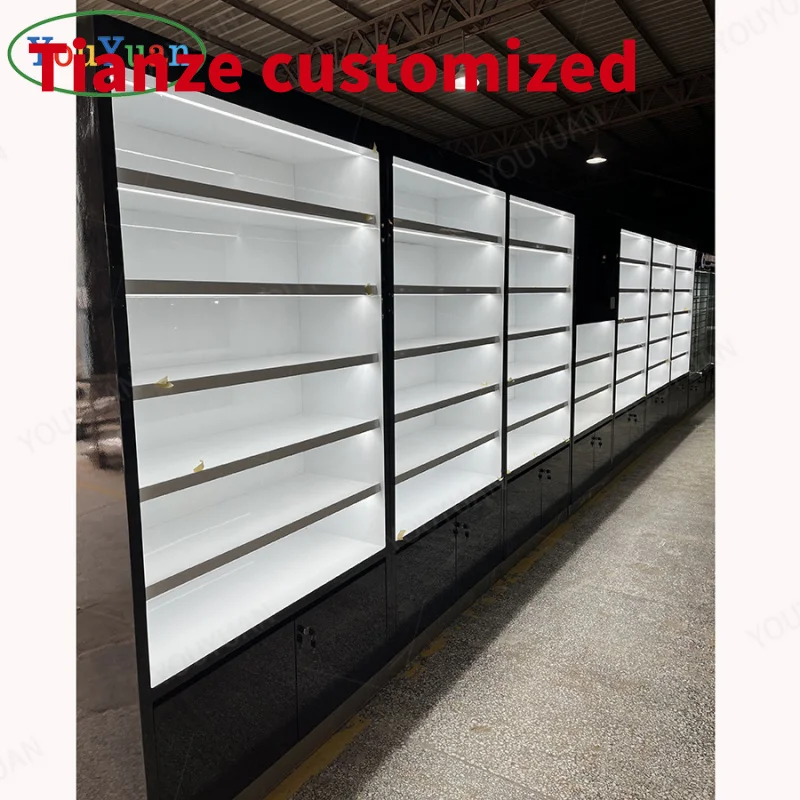 

(customized)Custom Cigar Shop Display Solid Wood Display Cabinet Led Light Smoke Shop Glass Showcase Design Antique