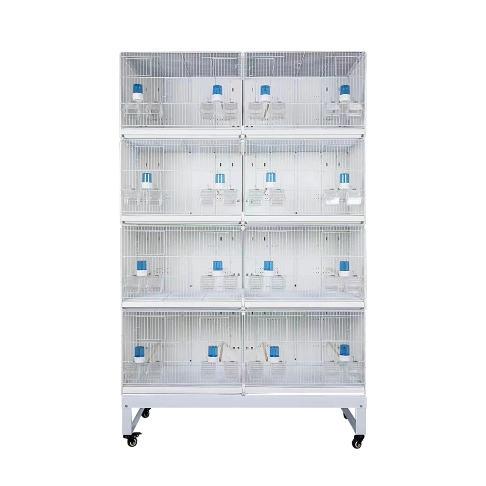 Carton Package 4 Layer Stackable Collapsible White Wire Canary Breeding Cages Handmade Bird Cage With Drinker Box