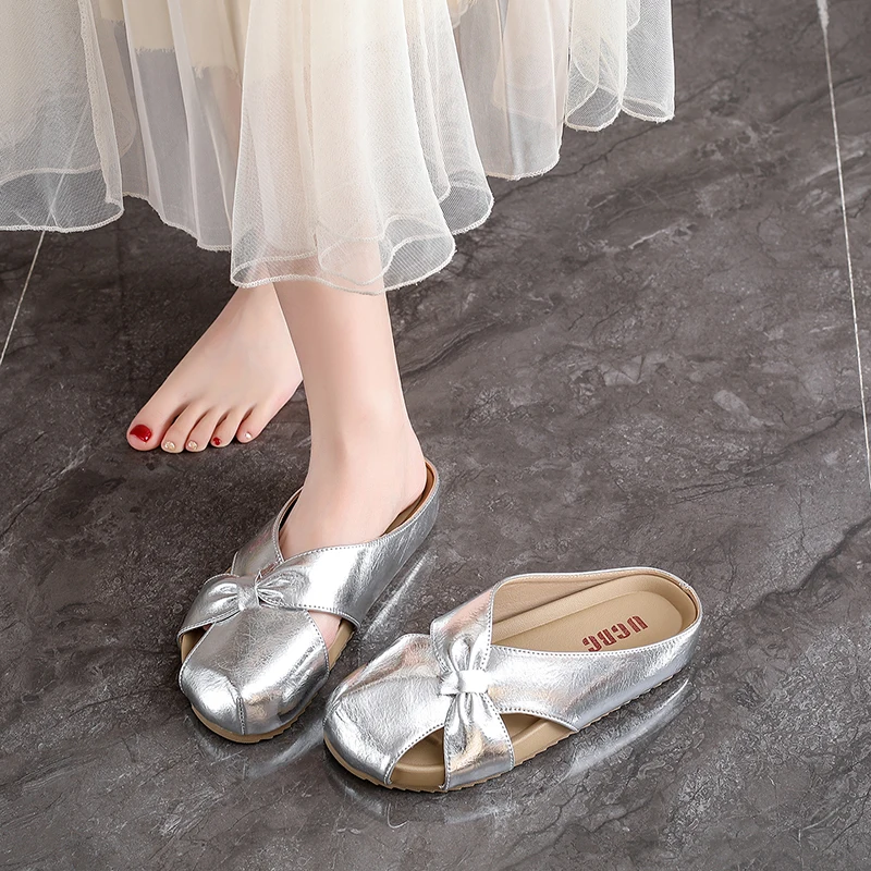 

Летние женские мюли 2026: кожаные туфли с закрытым носком, на шпильке, увеличивающие рост, с круглым носком, современные шлепанцы-сандалии