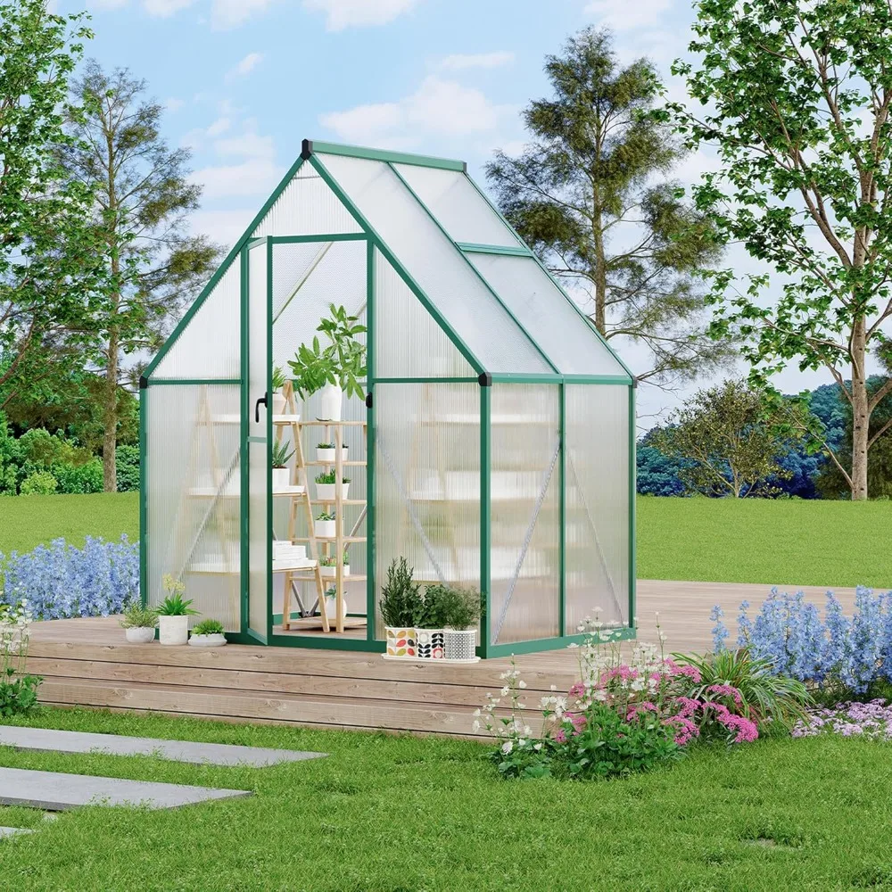 

6'X4' Aluminum-Framed Polycarbonate Greenhouse, Heavy Duty Polycarbonate Greenhouse with Quick Setup Structure and Roof Vent