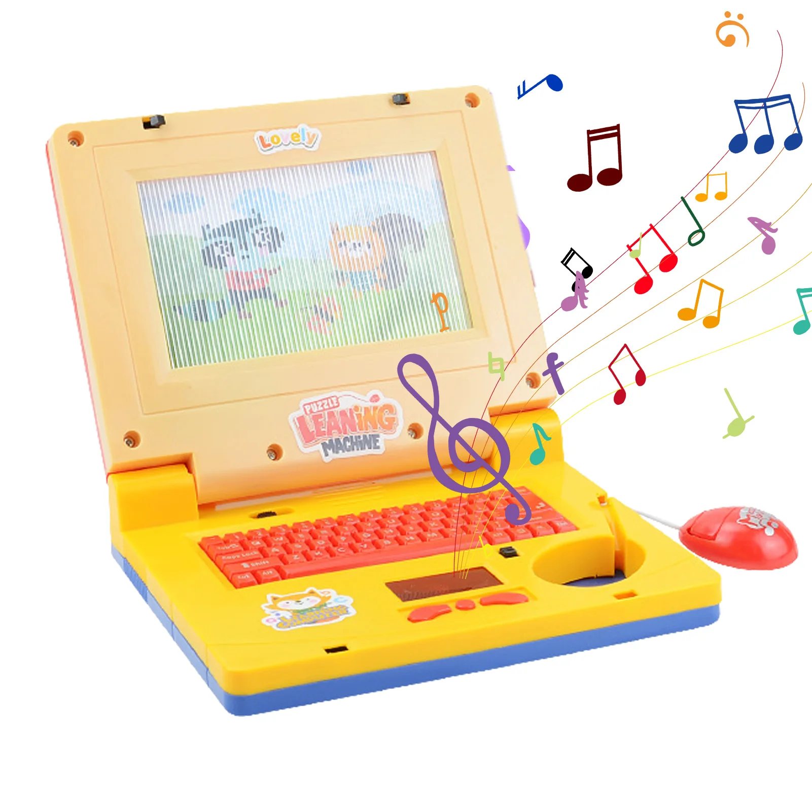 Komputer Laptop Bayi Kartun Portabel dengan Pola Layar Musik dan Bergerak Multifungsi Bayi Belajar Mainan Musik Komputer