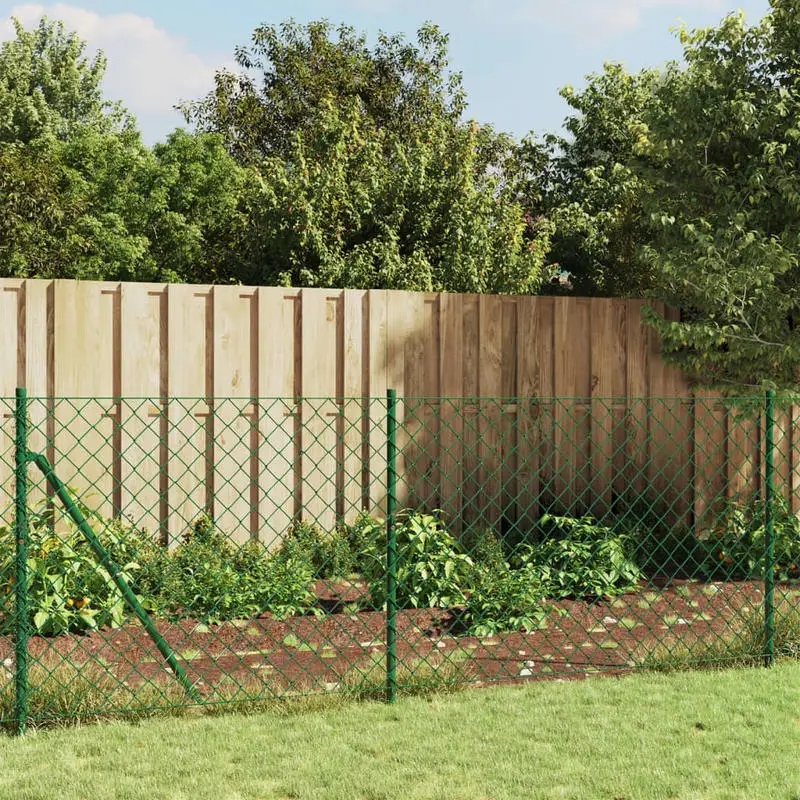 Clôture à mailles losangées avec bordure verte 1x25 m, Clôture en treillis losangé verte, 1x25m, Clôture en treillis métallique galvanisé avec bordure, Barrière de sécurité extérieure durable