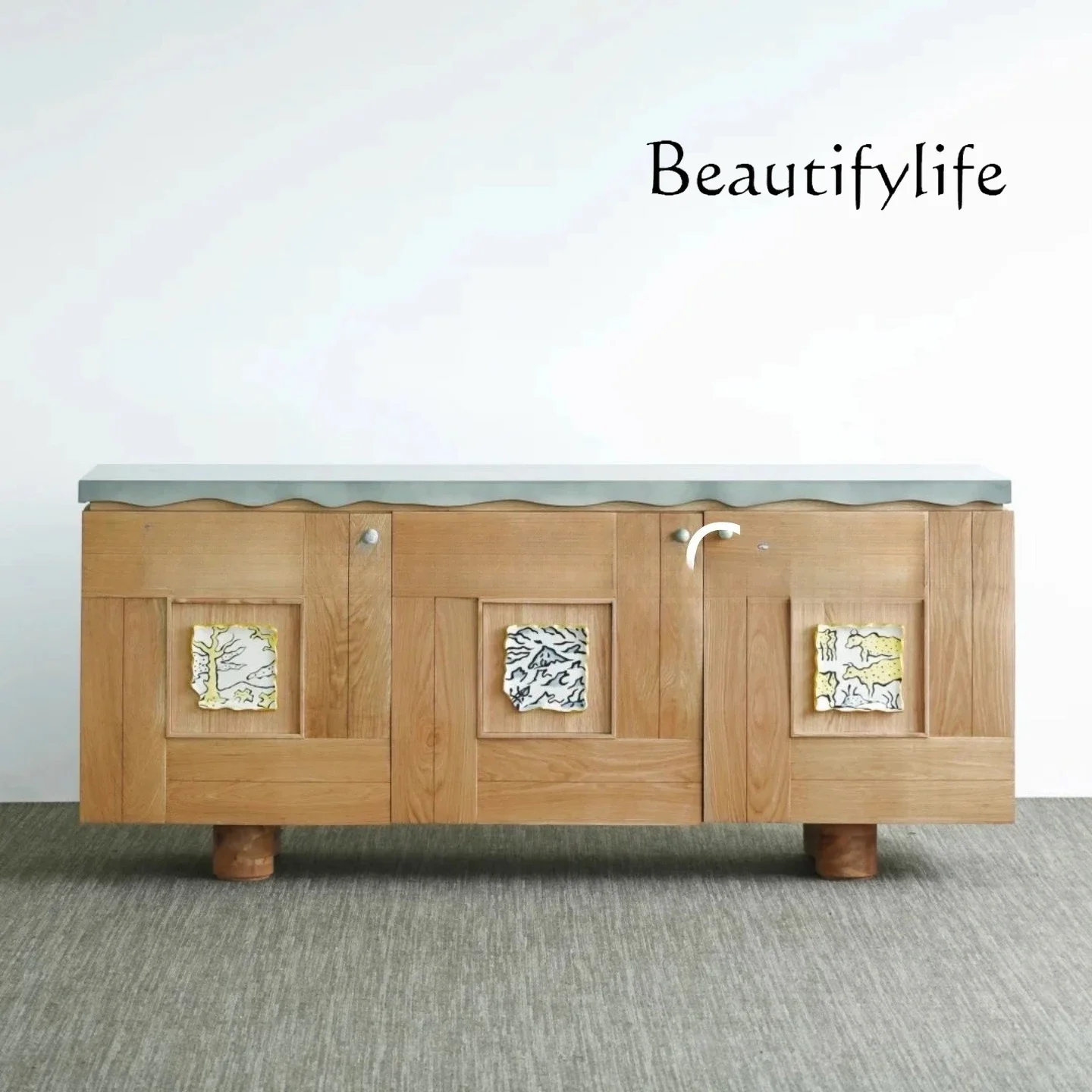 

YY Medieval Solid Wood Dining Side Cabinet Living Room Home Creative Retro Style Dining Side Cabinet Simple Modern Locker