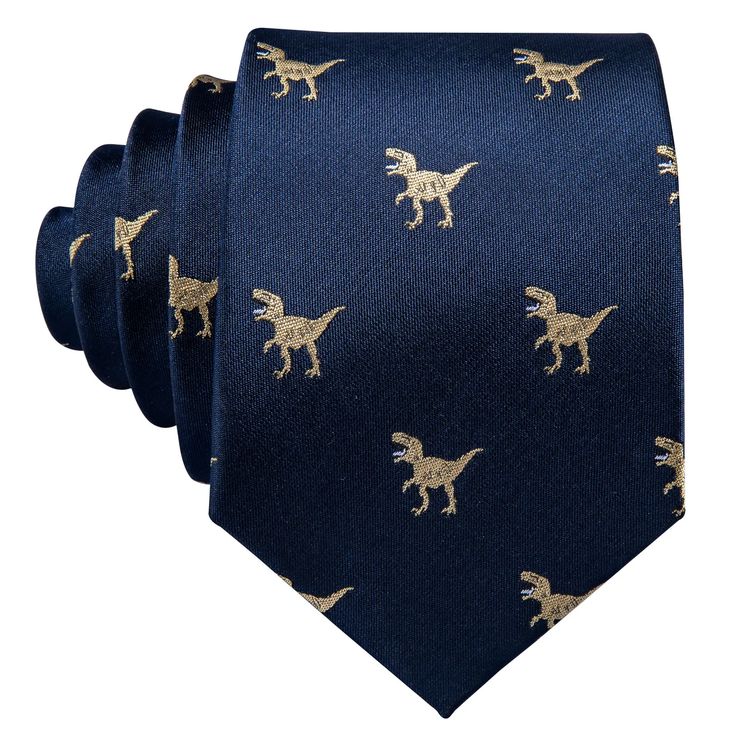 Fashion Blue Dinosaur Men Silk Tie With Pocket Square Cufflink Set Novelty Animal Pattern Suit Necktie Party Business Barry.Wang