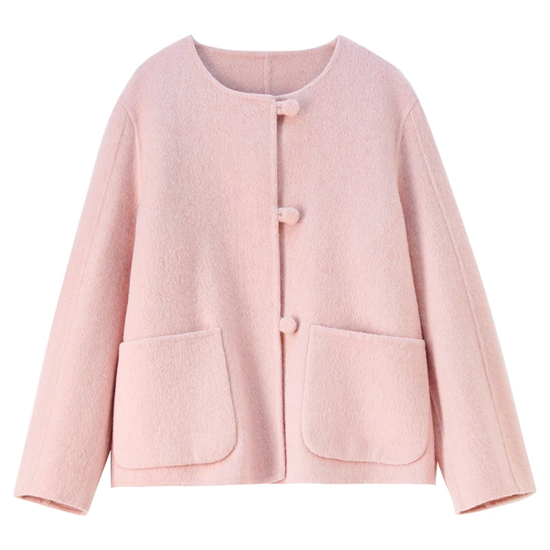 Dámská oboustranná bunda SENTUBILA z vlněné směsi, zimní 2025, výstřih do O, zapínání na knoflíky, termo, vícebarevný kabát W54OG8758 - náhled 6